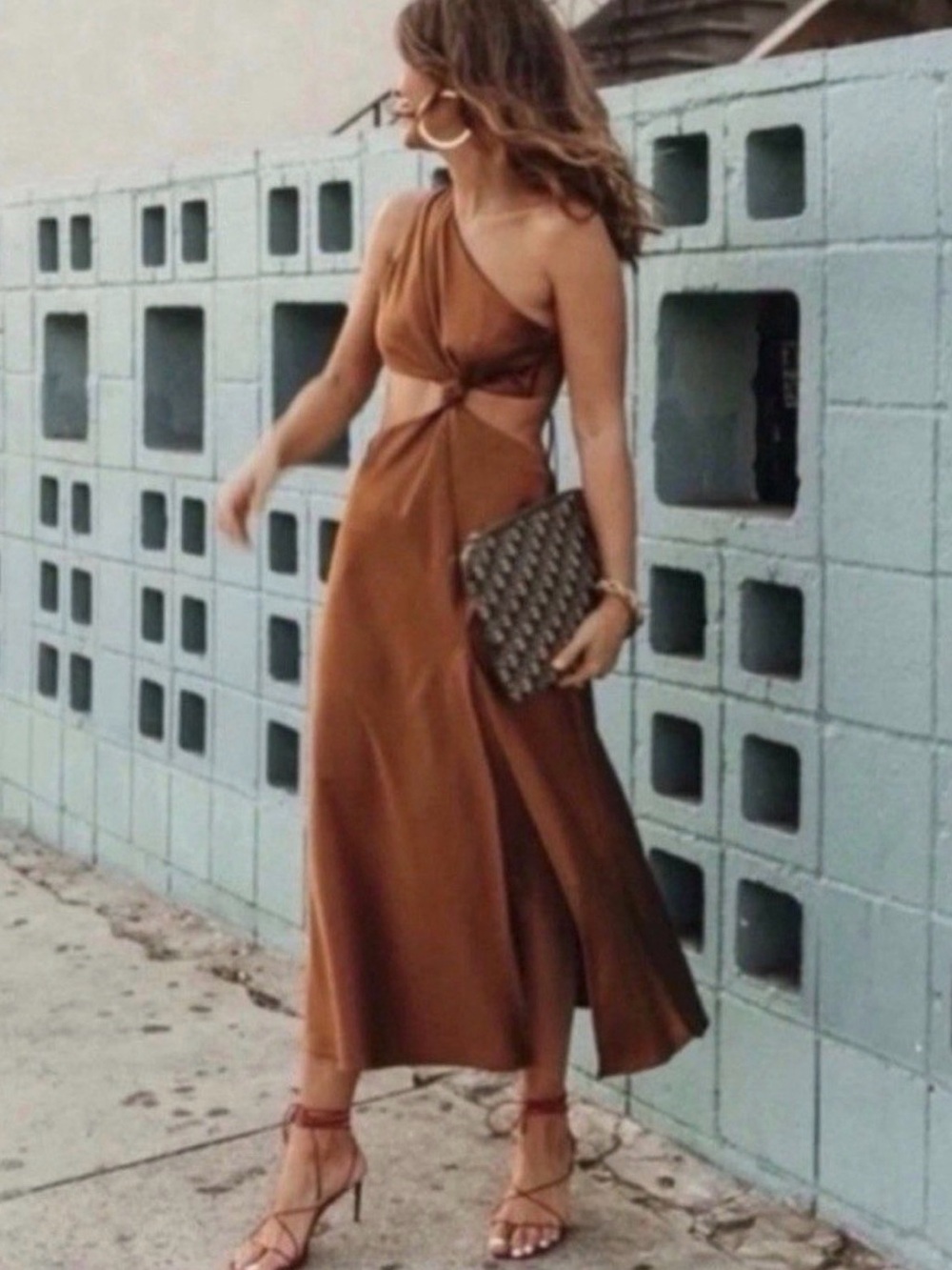 REVOLVE Brown One-Shoulder Cutout Midi Dress